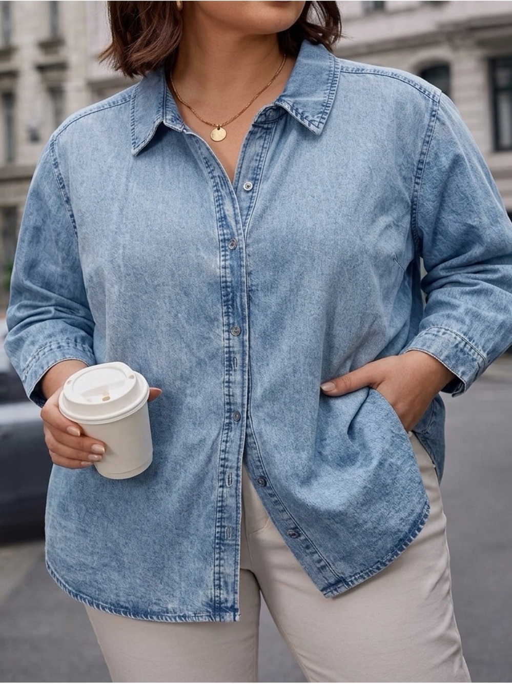 Jane + Delancey Light Wash Denim Button Down Shirt NWOT Plus Size 1X ITEM #0031